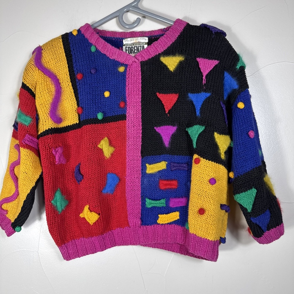 Vintage Forenza Color Block Sweater  Ramie Cotton 80s 3/4 Sleeve Boho Small Crop